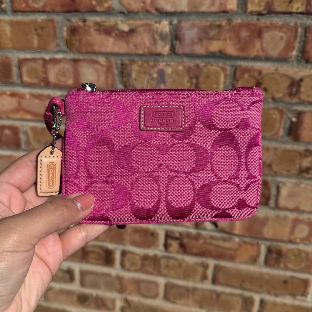 Coach Vintage Signature Print Jacquard Pink Wristlet Y2K Archive Bag Pouch